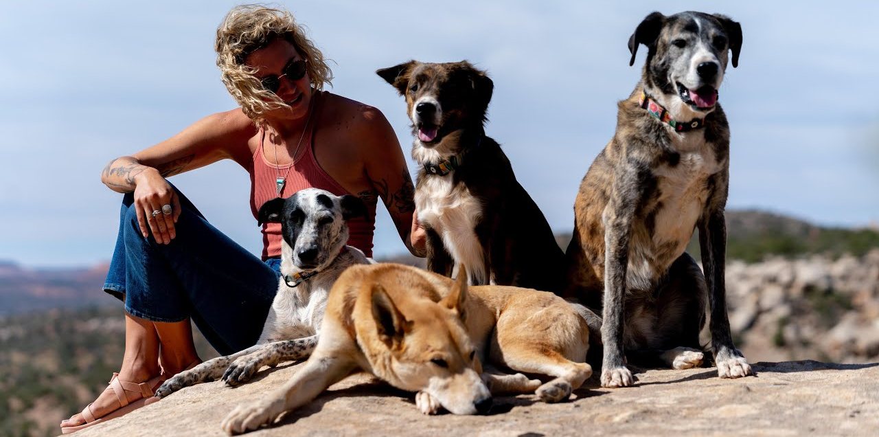 Brianna Madia with her dogs in the Moab desert, from Wolfgang's Pack Leader campaign